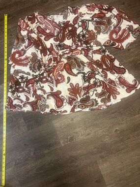 Paisley V-Neck Cream Blouse with Rust and Brown Accents